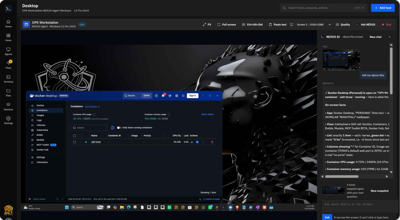 A Windows workstation through the NEXUS Agent; NEXUS AI explains what is on screen.
